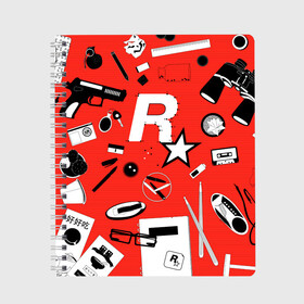 Тетрадь с принтом Rockstar в городе Новоалтайск, 100% бумага | 48 листов, плотность листов — 60 г/м2, плотность картонной обложки — 250 г/м2. Листы скреплены сбоку удобной пружинной спиралью. Уголки страниц и обложки скругленные. Цвет линий — светло-серый
 | grand theft auto | gta | max payne | rockstar | гта | игроман | игры | ключи | макс пейн | очки | пистолет | рокстар
