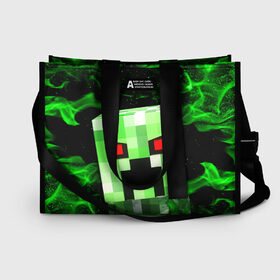 Сумка-шоппер 3D с принтом MINECRAFT CREEPER в городе Новоалтайск, 100% полиэстер | застегивается на металлическую кнопку; внутренний карман застегивается на молнию. Стенки укреплены специальным мягким материалом, чтобы защитить содержимое от несильных ударов
 | creeper | game | minecraft | блоки | игра | квадраты | компьютерная | крипер | криппер | майнкрафт | огонь
