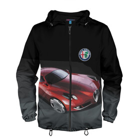 Мужская ветровка 3D с принтом Alfa Romeo в городе Новоалтайск, 100% полиэстер | подол и капюшон оформлены резинкой с фиксаторами, два кармана без застежек по бокам, один потайной карман на груди | alfa romeo | car | italy | motorsport | prestige | автоспорт | альфа ромео | италия | престиж