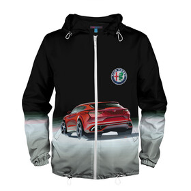 Мужская ветровка 3D с принтом Alfa Romeo в городе Новоалтайск, 100% полиэстер | подол и капюшон оформлены резинкой с фиксаторами, два кармана без застежек по бокам, один потайной карман на груди | alfa romeo | car | italy | motorsport | prestige | автоспорт | альфа ромео | италия | престиж