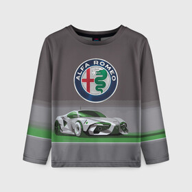 Детский лонгслив 3D с принтом Alfa Romeo motorsport в городе Новоалтайск, 100% полиэстер | длинные рукава, круглый вырез горловины, полуприлегающий силуэт
 | alfa romeo | car | italy | motorsport | prestige | автоспорт | альфа ромео | италия | престиж