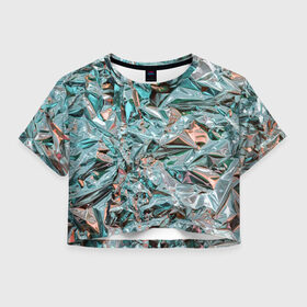 Женская футболка Crop-top 3D с принтом Голографическая фольга в городе Новоалтайск, 100% полиэстер | круглая горловина, длина футболки до линии талии, рукава с отворотами | casual | cosplay | crumpled | foil | holographic | metal | metall | steel | texture | wrinkled | голографическая | голография | косплей | кэжуал | метал | металл | мода | модная | мятая | обертка | разводы | смятая | сталь | текстура | фольга | 