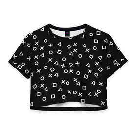 Женская футболка Crop-top 3D с принтом Геометрические фигуры в городе Новоалтайск, 100% полиэстер | круглая горловина, длина футболки до линии талии, рукава с отворотами | квадрат | крест | круг | плюс | плюсик | триугольник