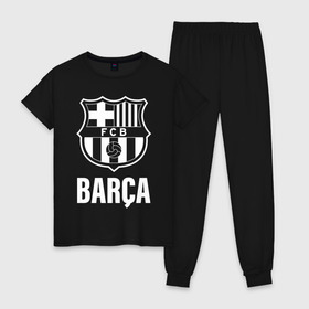 Женская пижама хлопок с принтом BARCA в городе Новоалтайск, 100% хлопок | брюки и футболка прямого кроя, без карманов, на брюках мягкая резинка на поясе и по низу штанин | barcelona | champions | fc | fc barcelona 20 21 | fcb | football club | league | lionel | messi | spain | sport | барселона | испания | лига | лионель | месси | спортивные | униформа | фирменые цвета | фк | футбольный клуб | чемпионов