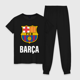 Женская пижама хлопок с принтом BARCA в городе Новоалтайск, 100% хлопок | брюки и футболка прямого кроя, без карманов, на брюках мягкая резинка на поясе и по низу штанин | barcelona | champions | fc | fc barcelona 20 21 | fcb | football club | league | lionel | messi | spain | sport | барселона | испания | лига | лионель | месси | спортивные | униформа | фирменые цвета | фк | футбольный клуб | чемпионов