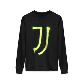 Женский свитшот хлопок с принтом Juventus | Spray logo (2021) в городе Новоалтайск, 100% хлопок | прямой крой, круглый вырез, на манжетах и по низу широкая трикотажная резинка  | 0x000000123 | juve | juventus | ronaldo | юве | ювентус