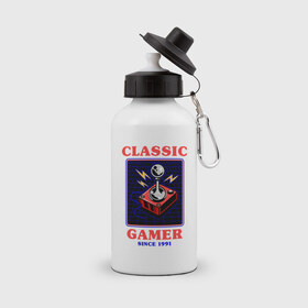 Бутылка спортивная с принтом Classic Gamer в городе Новоалтайск, металл | емкость — 500 мл, в комплекте две пластиковые крышки и карабин для крепления | Тематика изображения на принте: 8 bit | 8 бит | 8bit | 8бит | boomer | dendy | game | gamer | games | geek | joystick | nerd | oldschool | sega | бумер | гик | дед | денди | джойстик | для гика | для гиков | игра | игры | классика | классические | нерд | олдскул | с