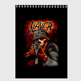 Скетчбук с принтом Slayer в городе Новоалтайск, 100% бумага
 | 48 листов, плотность листов — 100 г/м2, плотность картонной обложки — 250 г/м2. Листы скреплены сверху удобной пружинной спиралью | kerry king | musical group | repentless | slayer | tom araya | метал | том арайа | трэш