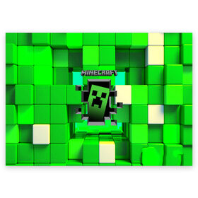 Поздравительная открытка с принтом MINECRAFT в городе Новоалтайск, 100% бумага | плотность бумаги 280 г/м2, матовая, на обратной стороне линовка и место для марки
 | craft | creeper | dungeon | dungeons | earth | game | logo | mine | minecraft | mobile | online | дунгеонс | земля | зомби | игра | крипер | лого | майкрафт | майнкрафт | мобайл | онлайн | подземелье | подземелья