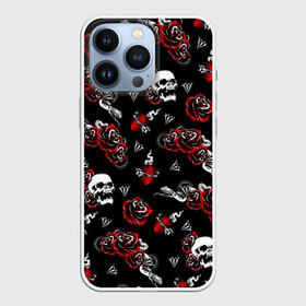 Чехол для iPhone 13 Pro с принтом Черепа и розы в городе Новоалтайск,  |  | diamond | diamonds | gothic | heart | hearts | roses | skull | skulls | snake | snakes | tattoo | tattoos | брилианты | бриллианты | готика | готическая | готичная | змеи | змея | розы | сердца | сердце | тату | татуировка | татуировки | череп 