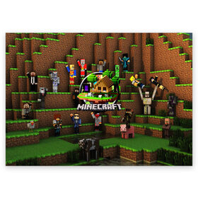 Поздравительная открытка с принтом MINECRAFT в городе Новоалтайск, 100% бумага | плотность бумаги 280 г/м2, матовая, на обратной стороне линовка и место для марки
 | craft | creeper | dungeon | dungeons | earth | game | logo | mine | minecraft | mobile | online | дунгеонс | земля | зомби | игра | крипер | лого | майкрафт | майнкрафт | мобайл | онлайн | подземелье | подземелья
