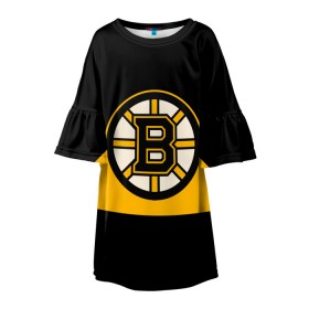 Детское платье 3D с принтом BOSTON BRUINS NHL в городе Новоалтайск, 100% полиэстер | прямой силуэт, чуть расширенный к низу. Круглая горловина, на рукавах — воланы | Тематика изображения на принте: black | boston | bruins | hockey | ice | logo | nhl | sport | usa | бостон | брюинз | логотип | нхл | спорт | хоккей