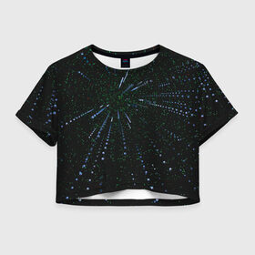 Женская футболка Crop-top 3D с принтом Свет сияние погружение блики в городе Новоалтайск, 100% полиэстер | круглая горловина, длина футболки до линии талии, рукава с отворотами | абстракция | блики | звезды | космос | линии | погружение | полет | путь | свет | сияние | темный | точки