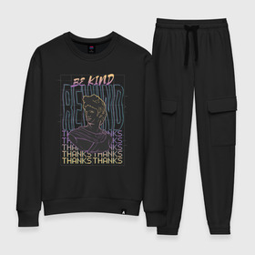 Женский костюм хлопок с принтом Vaporwave Be Kind Rewind в городе Новоалтайск, 100% хлопок | на свитшоте круглая горловина, мягкая резинка по низу. Брюки заужены к низу, на них два вида карманов: два 