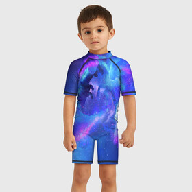 Детский купальный костюм 3D с принтом ВОЛК(D) в городе Новоалтайск, Полиэстер 85%, Спандекс 15% | застежка на молнии на спине | wolf | волк | волки | волчица | животные | одинокий волк