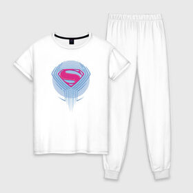 Женская пижама хлопок с принтом Superman в городе Новоалтайск, 100% хлопок | брюки и футболка прямого кроя, без карманов, на брюках мягкая резинка на поясе и по низу штанин | Тематика изображения на принте: justice league movie (2017) | superman | vdpartat | знак | лига справедливости | логотип | супермен