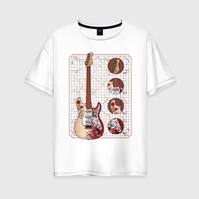 Женская футболка хлопок Oversize с принтом Fender Stratocaster Monterey в городе Новоалтайск, 100% хлопок | свободный крой, круглый ворот, спущенный рукав, длина до линии бедер
 | guitar | hendrix | jimmy | metal | metall | monterey | rock | usa | америка | гитара | гитарист | джимми | красивая | легенда | метал | монтерей | музыка | музыкант | обладатель | рок н ролл | стратокастер | схема | сша | фендер