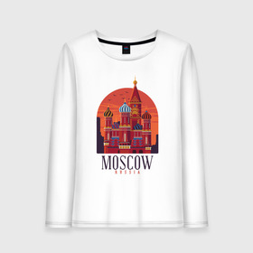 Женский лонгслив хлопок с принтом Moscow Москва в городе Новоалтайск, 100% хлопок |  | basil | church | city | kremlin | moscow | russia | saint | st basil church | symbol | василия блаженного | город | города | достопримечательности | достопримечательность | красная площадь | кремль | москва | отдых | россия | символ