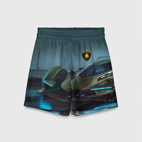 Детские спортивные шорты 3D с принтом Lamborghini в городе Новоалтайск,  100% полиэстер
 | пояс оформлен широкой мягкой резинкой, ткань тянется
 | Тематика изображения на принте: bolide | car | italy | lamborghini | motorsport | power.prestige | автомобиль | автоспорт | болид | италия | ламборгини | мощь | престиж