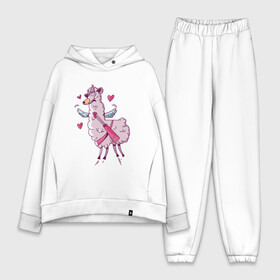 Женский костюм хлопок Oversize с принтом Лама купидон в городе Новоалтайск,  |  | cupid | cute | in love | lama | love | no probllama | no promlama | pink | влюбилась | влюбился | влюбленная | влюбленным | забавная | купидон | лама | лучник | любовь | милая | прыгает | пушистая | розовая | сердечки | сердца