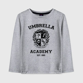 Детский лонгслив хлопок с принтом The Umbrella Academy в городе Новоалтайск, 100% хлопок | круглый вырез горловины, полуприлегающий силуэт, длина до линии бедер | the umbrella academy | umbrella | академия амбрелла | амбрелла | герб | зонтик