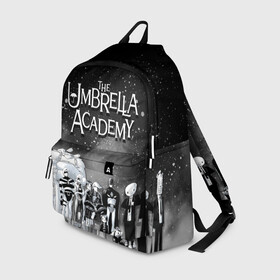 Рюкзак 3D с принтом The Umbrella Academy в городе Новоалтайск, 100% полиэстер | лямки с регулируемой длиной, сверху петелька, чтобы рюкзак можно было повесить на вешалку. Основное отделение закрывается на молнию, как и внешний карман. Внутри два дополнительных кармана, один из которых закрывается на молнию. По бокам два дополнительных кармашка | Тематика изображения на принте: the umbrella academy | umbrella | академия амбрелла | амбрелла | герб | зонтик