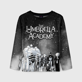 Детский лонгслив 3D с принтом The Umbrella Academy в городе Новоалтайск, 100% полиэстер | длинные рукава, круглый вырез горловины, полуприлегающий силуэт
 | the umbrella academy | umbrella | академия амбрелла | амбрелла | герб | зонтик