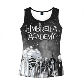 Женская майка 3D с принтом The Umbrella Academy в городе Новоалтайск, 100% полиэстер | круглая горловина, прямой силуэт, длина до линии бедра | the umbrella academy | umbrella | академия амбрелла | амбрелла | герб | зонтик