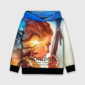 Детская толстовка 3D с принтом Horizon Forbidden West в городе Новоалтайск, 100% полиэстер | двухслойный капюшон со шнурком для регулировки, мягкие манжеты на рукавах и по низу толстовки, спереди карман-кенгуру с мягким внутренним слоем | aloy | guerrilla games | horizon forbidden west | hunt | zero dawn | горизонт | запретный запад | игры | нулевой рассвет | охота | элой