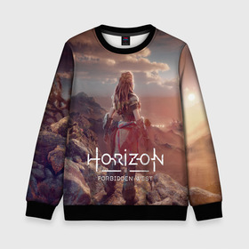 Детский свитшот 3D с принтом Horizon Forbidden West в городе Новоалтайск, 100% полиэстер | свободная посадка, прямой крой, мягкая тканевая резинка на рукавах и понизу свитшота | aloy | guerrilla games | horizon forbidden west | hunt | zero dawn | горизонт | запретный запад | игры | нулевой рассвет | охота | элой