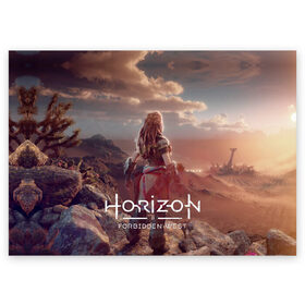Поздравительная открытка с принтом Horizon Forbidden West в городе Новоалтайск, 100% бумага | плотность бумаги 280 г/м2, матовая, на обратной стороне линовка и место для марки
 | Тематика изображения на принте: aloy | guerrilla games | horizon forbidden west | hunt | zero dawn | горизонт | запретный запад | игры | нулевой рассвет | охота | элой