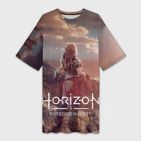 Платье-футболка 3D с принтом Horizon Forbidden West в городе Новоалтайск,  |  | aloy | guerrilla games | horizon forbidden west | hunt | zero dawn | горизонт | запретный запад | игры | нулевой рассвет | охота | элой