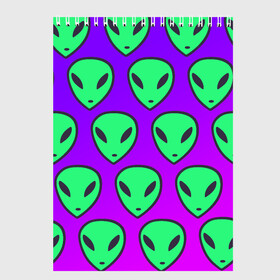 Скетчбук с принтом ALIENS в городе Новоалтайск, 100% бумага
 | 48 листов, плотность листов — 100 г/м2, плотность картонной обложки — 250 г/м2. Листы скреплены сверху удобной пружинной спиралью | Тематика изображения на принте: alien | space | зеленый | космос | нло | пришелец