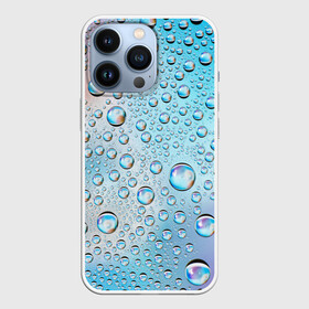 Чехол для iPhone 13 Pro с принтом Капли голубой роса стекло вода в городе Новоалтайск,  |  | Тематика изображения на принте: вода | градиент | для всех | дождь | капли | летний | на каждый день | обычный | окно | поверхность | повседневный | размытость | роса | стекло