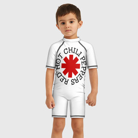 Детский купальный костюм 3D с принтом Red Hot Chili Peppers в городе Новоалтайск, Полиэстер 85%, Спандекс 15% | застежка на молнии на спине | music | red hot chili peppers | rhcp | rock | музыка | перцы | рок