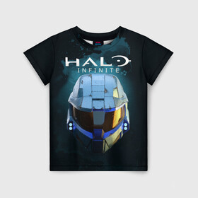 Детская футболка 3D с принтом Halo Infinite в городе Новоалтайск, 100% гипоаллергенный полиэфир | прямой крой, круглый вырез горловины, длина до линии бедер, чуть спущенное плечо, ткань немного тянется | fp | halo | halo infinite | master chief | microsoft | skull | игра | мастер чиф | сияние | спартанец 117 | череп | шутер