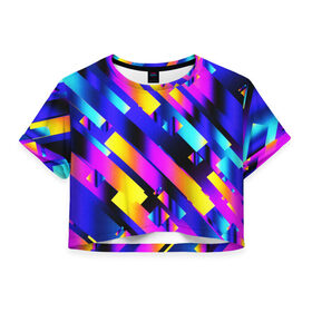Женская футболка Crop-top 3D с принтом Rectangle в городе Новоалтайск, 100% полиэстер | круглая горловина, длина футболки до линии талии, рукава с отворотами | rectangle | абстракция | геометрия | градиент | неон | прямоугольник | фигуры