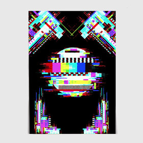 Постер с принтом Glitch VHS в городе Новоалтайск, 100% бумага
 | бумага, плотность 150 мг. Матовая, но за счет высокого коэффициента гладкости имеет небольшой блеск и дает на свету блики, но в отличии от глянцевой бумаги не покрыта лаком | glitch | rgb | vhs | помехи | разноцветный | шум