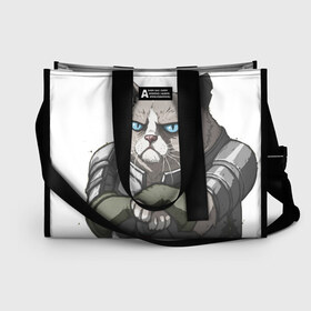 Сумка-шоппер 3D с принтом Grumpy Cat в городе Новоалтайск, 100% полиэстер | застегивается на металлическую кнопку; внутренний карман застегивается на молнию. Стенки укреплены специальным мягким материалом, чтобы защитить содержимое от несильных ударов
 | grumpy cat | грустный кот | доспехи | кот | кот в доспехах | кот воин | кот рыцарь | суровый кот