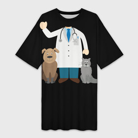 Платье-футболка 3D с принтом Я   ветеринар в городе Новоалтайск,  |  | cat | dog | veterinarian | айболит | ветеринар | гав | доктор | животные | кошка | лечение | медицина | мяу | потерялся | собака | спасение | чиби | шарж | я люблю животных