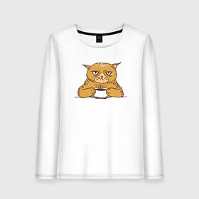 Женский лонгслив хлопок с принтом Grumpy Cat Coffee в городе Новоалтайск, 100% хлопок |  | cat | coffee | grumpy | hot | kitten | kitty | pussycat | ароматный | горячий | грампи | злой | киса | кот | котик | котэ | кофе | кофеек | кошка | кружка | милый | не выспался | недовольный | прикол | сердитый | сонный | чашка