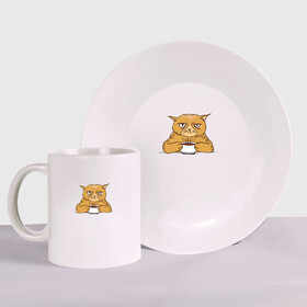 Набор: тарелка + кружка с принтом Grumpy Cat Coffee в городе Новоалтайск, керамика | Кружка: объем — 330 мл, диаметр — 80 мм. Принт наносится на бока кружки, можно сделать два разных изображения. 
Тарелка: диаметр - 210 мм, диаметр для нанесения принта - 120 мм. | cat | coffee | grumpy | hot | kitten | kitty | pussycat | ароматный | горячий | грампи | злой | киса | кот | котик | котэ | кофе | кофеек | кошка | кружка | милый | не выспался | недовольный | прикол | сердитый | сонный | чашка