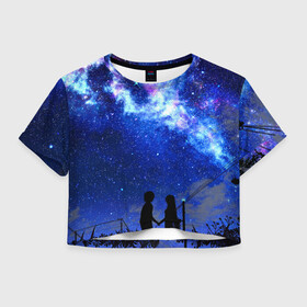 Женская футболка Crop-top 3D с принтом Ночное  Небо в городе Новоалтайск, 100% полиэстер | круглая горловина, длина футболки до линии талии, рукава с отворотами | blue | sky | башни | звездное небо | звезды | космическое | красота | небо | ночь | синий