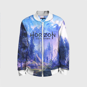 Детский бомбер 3D с принтом Horizon Zero Dawn в городе Новоалтайск, 100% полиэстер | застегивается на молнию, по бокам два кармана без застежек, мягкие манжеты, по низу бомбера и на воротнике — эластичная резинка | aloy | antasy girl | art | artwork | digital art | fantasy | horizon | horizon: zero dawn | landscape | tallneck | warrior fantasy | weapon | zero dawn