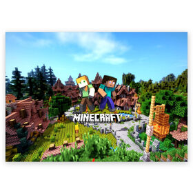 Поздравительная открытка с принтом MINECRAFT в городе Новоалтайск, 100% бумага | плотность бумаги 280 г/м2, матовая, на обратной стороне линовка и место для марки
 | Тематика изображения на принте: craft | creeper | dungeon | dungeons | earth | game | logo | mine | minecraft | minecraft dungeons | mobile | online | дунгеонс | земля | зомби | игра | крипер | лого | майкрафт | майнкрафт | онлайн | подземелье