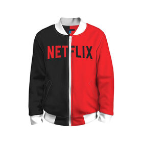 Детский бомбер 3D с принтом NETFLIX в городе Новоалтайск, 100% полиэстер | застегивается на молнию, по бокам два кармана без застежек, мягкие манжеты, по низу бомбера и на воротнике — эластичная резинка | netflix | stranger things | нетфликс | очень странные дела