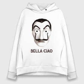 Женское худи Oversize хлопок с принтом BELLA CIAO в городе Новоалтайск, френч-терри — 70% хлопок, 30% полиэстер. Мягкий теплый начес внутри —100% хлопок | боковые карманы, эластичные манжеты и нижняя кромка, капюшон на магнитной кнопке | bella ciao | бумажный дома | деньги | сериал