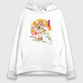 Женское худи Oversize хлопок с принтом Great Cat Wave в городе Новоалтайск, френч-терри — 70% хлопок, 30% полиэстер. Мягкий теплый начес внутри —100% хлопок | боковые карманы, эластичные манжеты и нижняя кромка, капюшон на магнитной кнопке | anime | art | cat | cats | great wave | hokusai | japan | japanese | kanagawa | kanji | sushi | арт | большая | в японском стиле | великая | волна | ест суши | иероглифы | канагава | кандзи | китайские | кот | котенок | кошка | палочки | суши