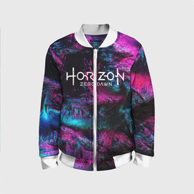 Детский бомбер 3D с принтом HORIZON ZERO DAWN (S) в городе Новоалтайск, 100% полиэстер | застегивается на молнию, по бокам два кармана без застежек, мягкие манжеты, по низу бомбера и на воротнике — эластичная резинка | aloy | antasy girl | art | artwork | digital art | fantasy | horizon | horizon: zero dawn | landscape | tallneck | warrior fantasy | weapon | zero dawn