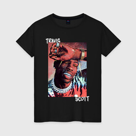 Женская футболка хлопок с принтом TRAVIS SCOTT в городе Новоалтайск, 100% хлопок | прямой крой, круглый вырез горловины, длина до линии бедер, слегка спущенное плечо | astro | astroworld | scott | travis | астро | астроворлд | скот | скотт | тревис | трэвис